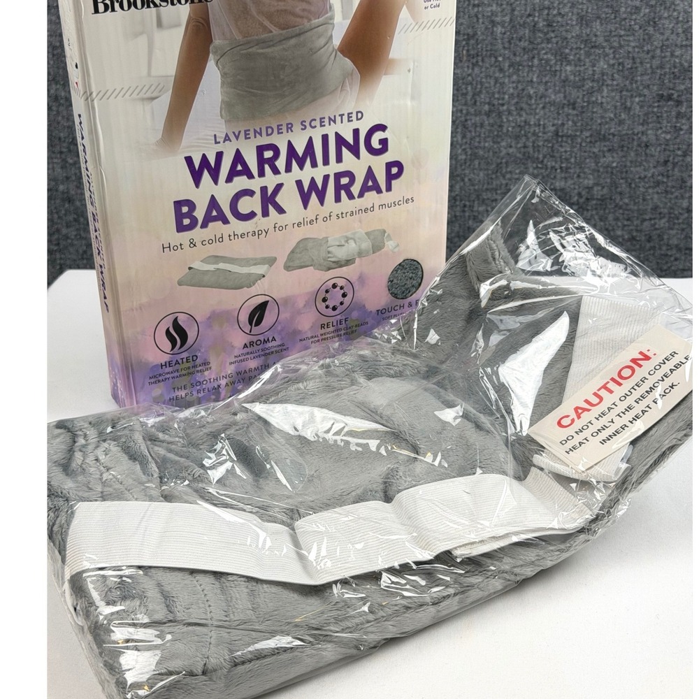 Brookstone Lavender Scented Warming Back Wrap Hot Cold Therapy Weighted Gray NEW